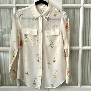 100% silk a. M button down flower shirt